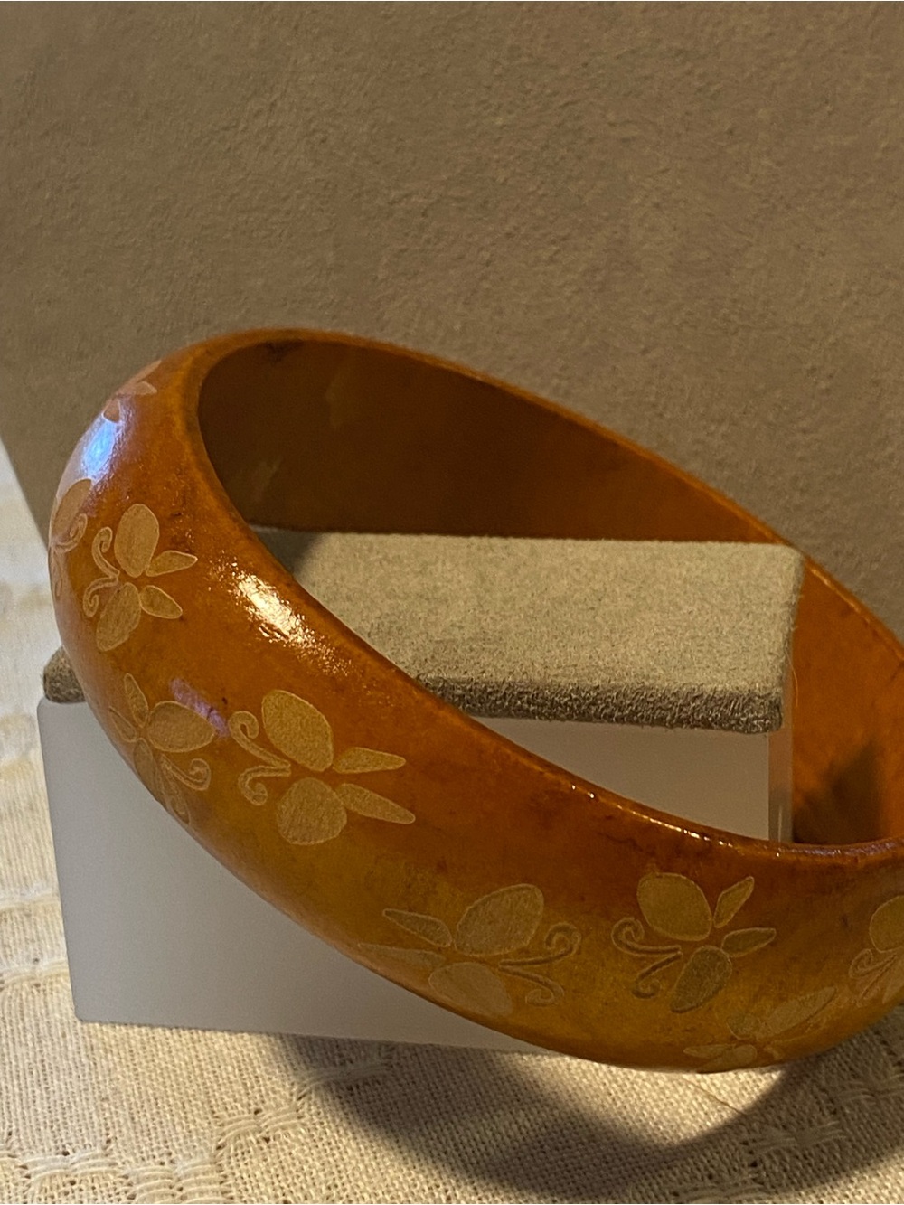 Wooden Bangle Bracelet w/ Carved Butterflies